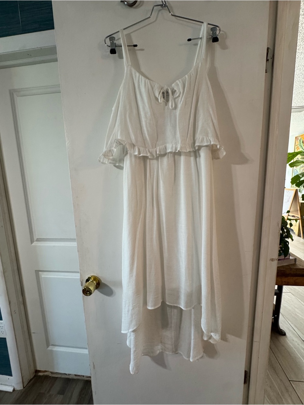 Luxology White Asymmetrical Ruffled Maxi Dress